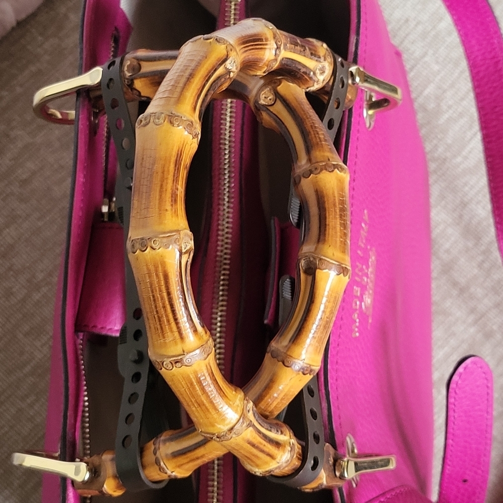 GUCCI Pebbled Calfskin M Bamboo Tote Bright Bougainvillea..Authentic!! Like New. - Picture 16 of 16